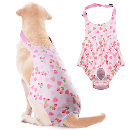 Image of Dog Diaper Suspenders Washable Diapers, Large Female Doggy Period Diapers for Heat, Escape Proof Sanitary Panties with Adjustable Straps, Pet Period Outfit Pee Diaper Onesie Underwear,Pink M