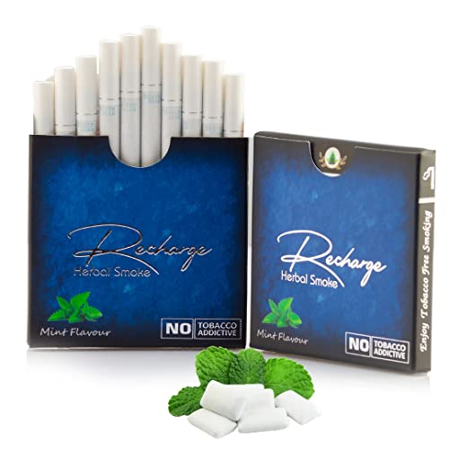 Image of Aarogyam Herbals Cigarette 100% Tobacco & Nicotine Free Smoke, for Relieve Stress & Mood Enhance of Smokers - (10 Sticks in Each Packet) (RECHARGE - MINT FLAVOUR, 5 Packets)
