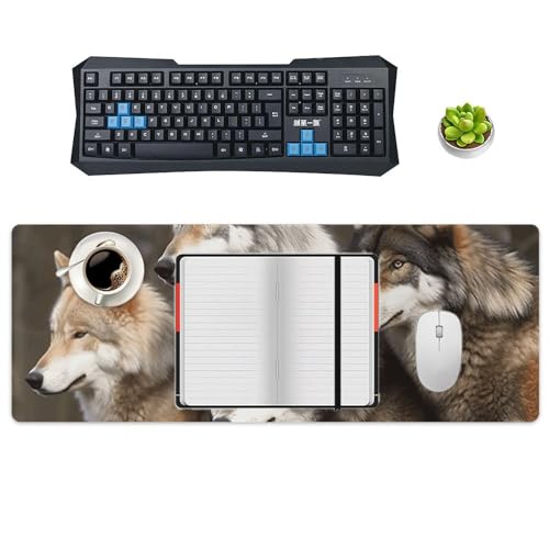 Tapis de souris de jeu et sous-main étanche avec loups colorés pour la maison - 4