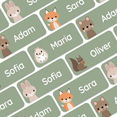 My Nametags® Award-Winning Name Stickers for Clothes & Items | 56 No-Iron, Washable Stick-On Tags for Babies, Kids & Adults | Forest Animals Stickers (Green) — image 1