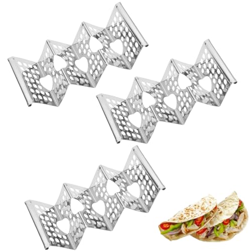 Taco Holders Set of 3,Mexican Tortilla Press & Holder Set - Each Can Hold 3 Tortillas,Stainless Steel Burrito Maker with Comfort Grip, Oven Safe for Baking, Dishwasher and Grill Safe