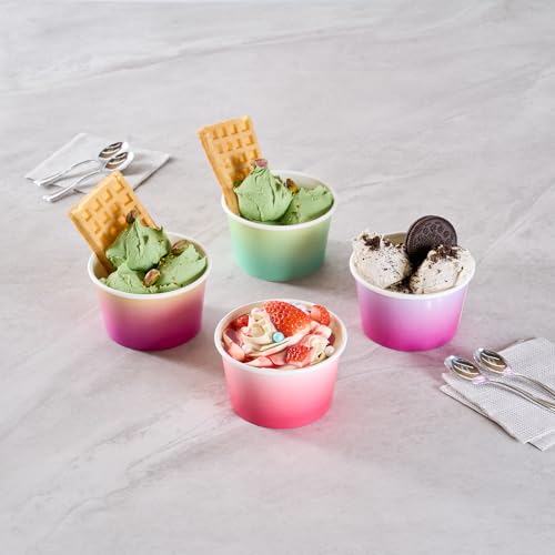 Image of Restaurantware Paper Cups 200 Count 8 Ounce Square Disposable Ice Cream Containers, Leak-Resistant Paper Dessert To Go Cups, Hot And Cold Food, Durable Assorted Ombre Design