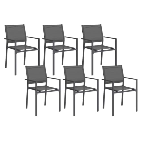 IDMarket - Lot de 6 chaises de Jardin Olbia métal et textilène empilables Gris Anthracite