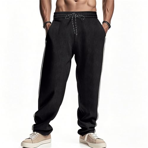 Mens Fashion Pants Texture Elastic Waist Straight Leg Trousers Casual Baggy Breathable Comfy Summer Pants with Pocket2