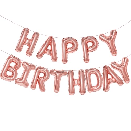 Rose Gold Happy Birthday Balloon Banner 16 Inch Foil Mylar Happy Birthday Balloons Letters Reusable Happy Birthday Sign Rose Gold Birthday Decorations for Women and Girls