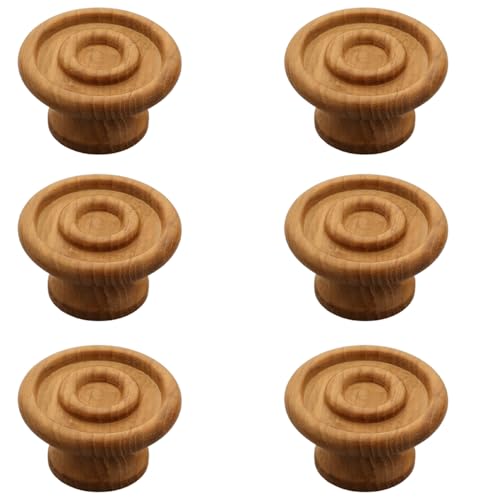 Image of 6 Piece Solid Teak Wood Round Drawer Knob| Natural Finish Wooden Cabinet & Wardrobe Handle | Modern Minimal Furniture Knob for Cupboard, Dresser & Kitchen Drawer -2 Inch-| 3 Years Warranty |