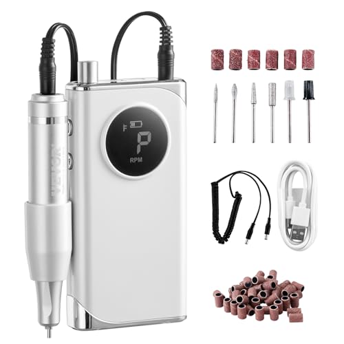 Image of VEVOR Electric Rechargeable Nail Drill, 40,000RPM Portable Cordless Nail E File Machine, LCD-Display Acrylic Gel Grinder Tool with 6 Bits and 50PCS Sanding Bands for Manicure Pedicure Carve Polish