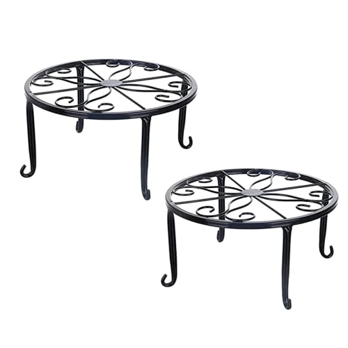 Yeehliny 2 Stück Blumenständer Metall Blumenhocker Outdoor Blumentopfständer Pflanzenständer Retro Blumentopfhalter Metall Ständer Pflanzgefäß Topfgestell für Innen und Außenbereiche (Schwarz)