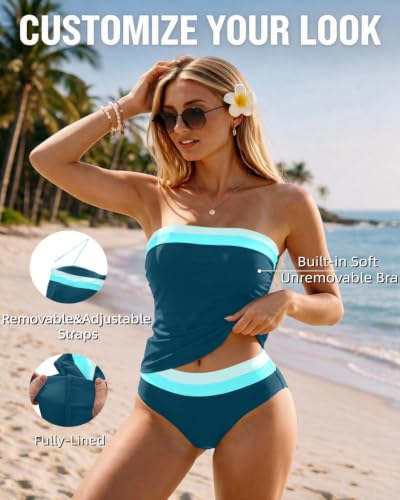 Image of Daci Women Strapless Tankini Tummy Control 2 Piece Bandeau Swimsuit