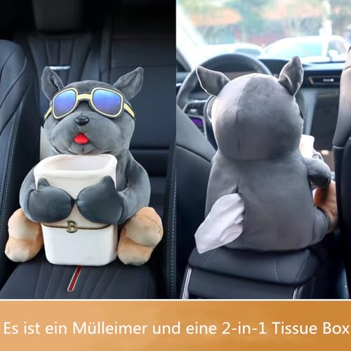 Multifunktionale Luxus-Auto Mülleimer und Aufbewahrungsbox, niedlicher Auto Tissue Box, kreative Tier Cartoon Tissue Box, Auto Heimdekoration Organizer, Hund