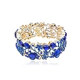 CSY Elegant Stretch Bangles Art Deco Statement Cuff Bangle Elastic Wide Bracelet Wedding Party Prom Jewelry for Women (royal blue-gold tone)