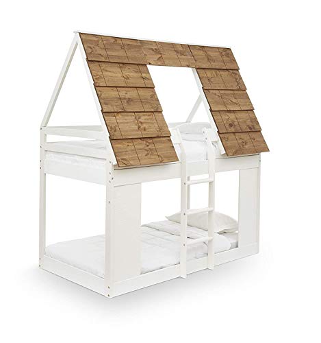 Ti Amo Taos Cabin Bunk Beds for Kids with Ladder, Twin Bunk Bed House, Two-Toned White/Brown, One Size