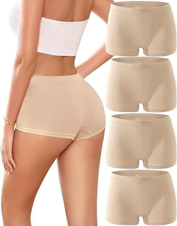 SunFlux® Boy Shorts Underwear for Women Seamless Boxer Shorts Underwear Soft Stretch Boyshort Panties 4 Pack-picture-37