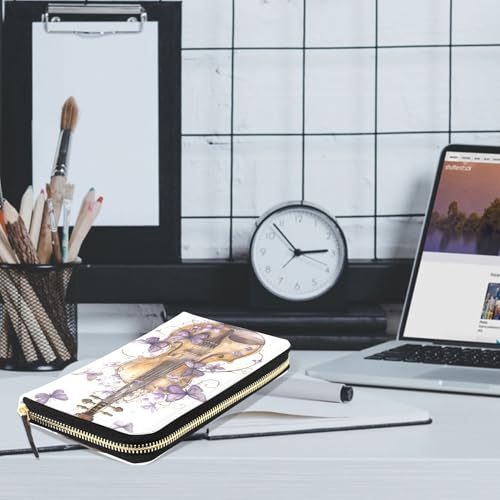 MNSRUU Womens Wallet Purses, Violine with Lilac Butterflies Clutch Purses for Women RFID Blocking Credit Card Holder Wallet Leather Zipper Coin Purse2