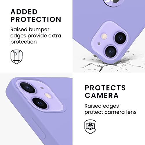 Image of VONZEE Microfiber Logo Cut Compatible for iPhone 12 Mini Case Liquid Silicone Cases Non-Slip Full Body 4 Layer Protectives Shockproof Back with High Raised Camera Lips Lavender