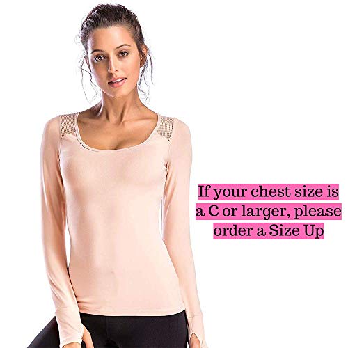 Move With You Women's Workout Yoga Long Sleeve Top Slim Mesh Open Back Cross Sports Shirt with Thumb Holes, L, Pink2