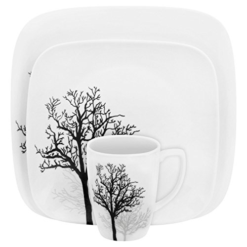 Corelle Square 32-Piece Dinnerware Set, Timber Shadows, Service for 8