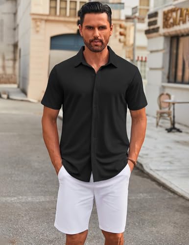 COOFANDY Men's Casual Button Down Short Sleeve Shirts Untucked Wrinkle Free Shirt Stretch Dress Shirts2