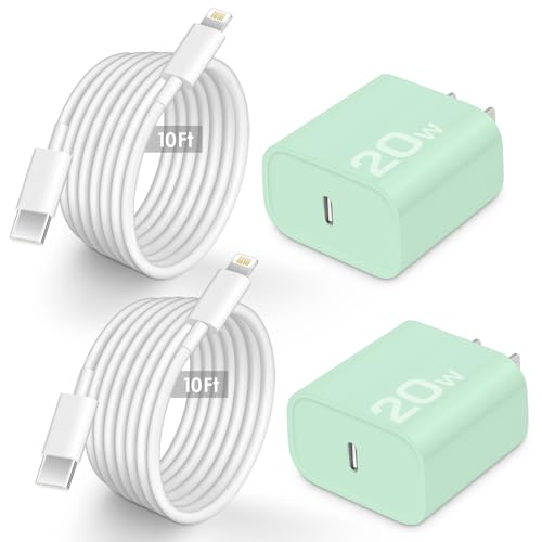 20W PD Phone Super Fast Charger USB C Fast Charger with 10 FT Fast Charging Cable, Type C Fast Charging Compatble with iP14/14/13/12/11 Pro Max/XS-Light Green