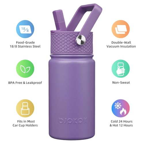 Image of BJPKPK Insulated Water Bottle, 15oz Stainless Steel with Straw Lid