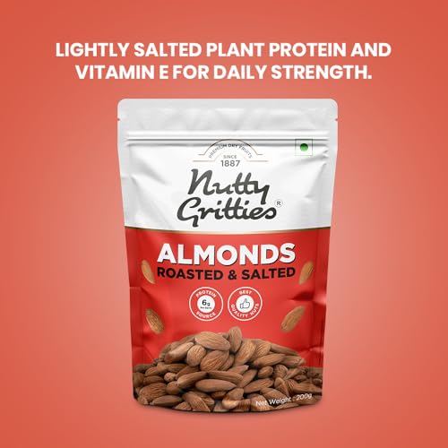 Image of Nutty Gritties Premium California Roasted and Lightly Salted Almonds 200g, Lightly Salted, Dry Roasted, Non Fried, Zero Oil, Crunchy Healthy Snack