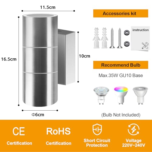 Image of Kerry Outdoor Wall Lights, Mains Powered, IP65, Up Down, Silver
