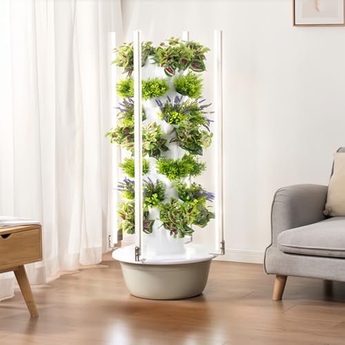 Sistema de cultivo hidropónico, maceta vertical de jardín con luz LED de crecimiento y ajustes inteligentes de ciclo de agua para cultivar hierbas, frutas y verduras