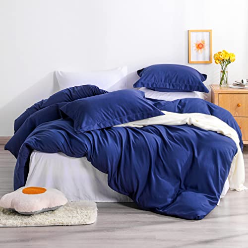 Image of NTBAY Queen Duvet Cover Set, 1 Duvet Cover and 2 Pillow Shams, Soft Brushed Microfiber Comforter Cover with Zipper Closure, Navy Blue