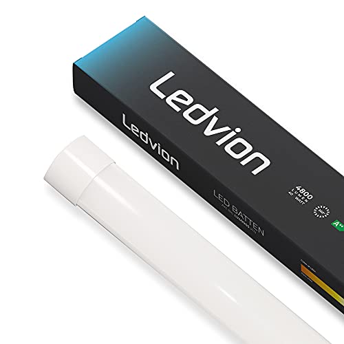 Ledvion Réglette LED Batten 120 cm | Néon Tube Eclairage LED Plaffonier | 40W Linéaire Applique | 4800 Lumens | 6500K | Lumière pour Attelier & Bureau | Blanc Froid Cover
