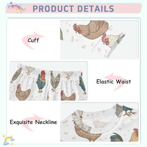 Pajama Sets Long Sleeve Chicken Pattern with Colors Soft Comfy Sleepwear 2 Piece PJS 3-8T4