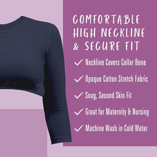 Image of Kosher Casual Women's Modest High Neck Cropped Layering Shell - Cotton Spandex 3-4 Sleeve Base Pullover Top