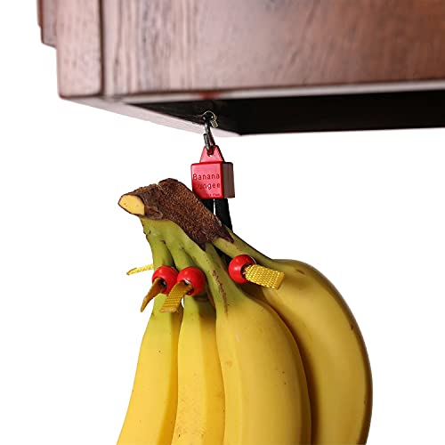 Banana Bungee Original Hanger-Under Cabinet Banana Hook & Holder-Made in USA-Red-Screw Anchor