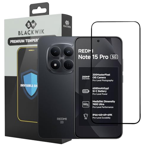 Image of Blackwik PremiumTempered Glass Screen Protector for Redmi Note 15 pro with Edge-To-Edge Protector Coverage | Easy Installation Kit (Black)