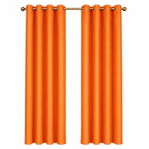 Image of Polyester Eyelet Door Curtain, Solid Plain Light Filtering Curtain for Bedroom, Living Room & Home Office, 7 Feet (84 x 48 Inch), Orange, Pack of 2
