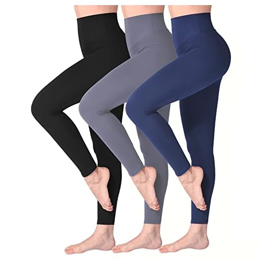 SINOPHANT Mallas Deporte Mujer de Cintura Alta, Leggins de Control de Abdomen Opacas, Elásticas, Leggings Mujer Vestir, Suaves como la Mantequilla L-XL 3 Piezas Negro/Azul Marino/Gris