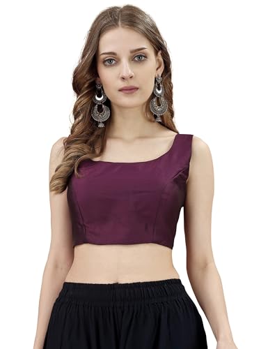 Image of Womanista Women's Taffeta Solid Sleeveless Readymade Saree Blouse for Women Stylish