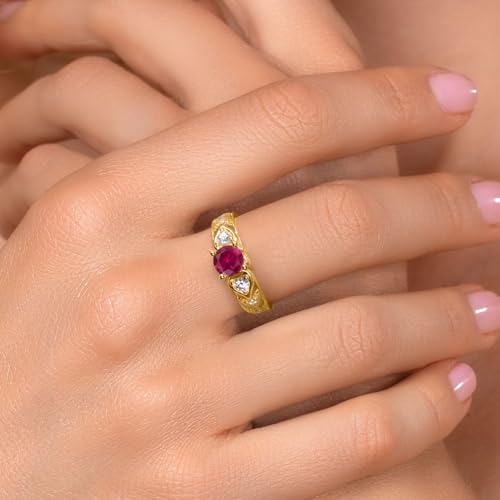 Gem Stone King 18K Yellow Gold Plated Silver Round 6MM Gemstone Birthstone Engagement Ring | Wedding Anniversary Promise Ring For Women | Available In Size 5, 6, 7, 8, 94