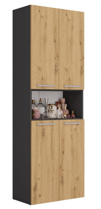 BDW Mobile da Bagno Con 4 Porte, Mobiletto Alto Mensola 174 x 60 x 30 cm NEL 1K/DK (Rovere Antracite/Artisan)
