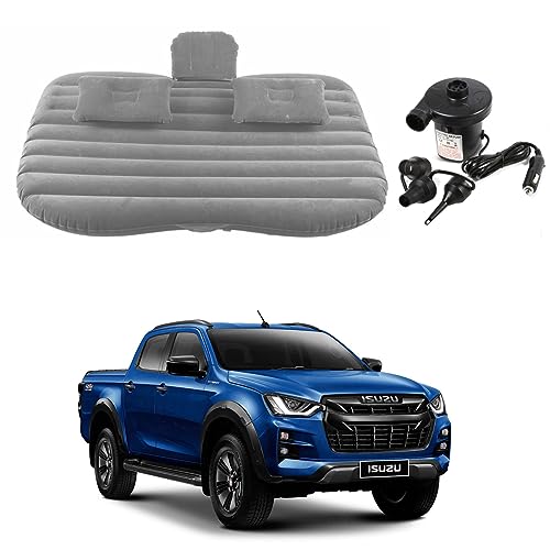 Image of Oshotto Multifunctional Car Travel Bed Mattress with Two Air Pillows, Car Air Pump Compatible with Isuzu D-Max V-Cross (Grey)