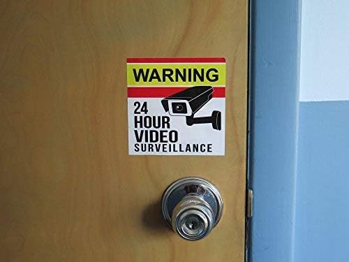 6 Pack Video Camera Security Stickers. Large 5 inches. Adhesive on the Front and Back for Windows, Walls, Doors. Give warning that your home or retail businesses is under 24hr surveillance recording.