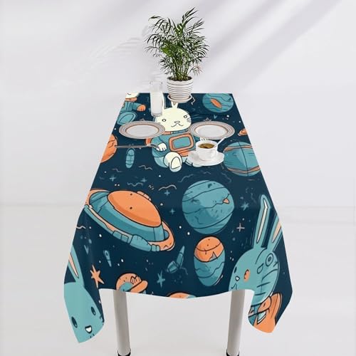 Nappe de table rustique lin lavable lapin espace déco 140 x 140 cm