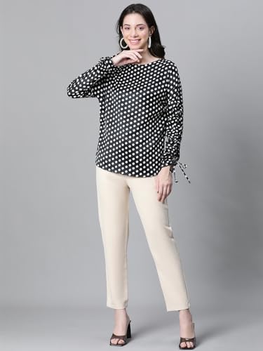 Image of oxolloxo Women Polka Print Round Neck Long Sleeve Top