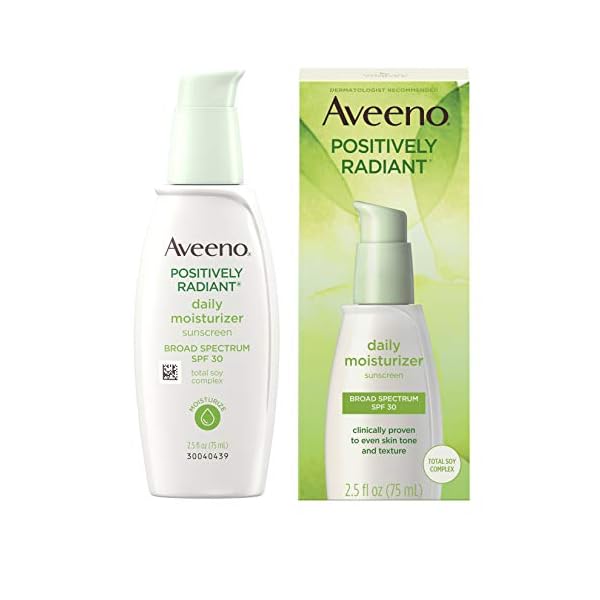 Aveeno-Positively-Radiant-Daily-Facial-Moisturizer-with-Broad-Spectrum-SPF-30-Sunscreen-Total-Soy-Complex-for-Even-Tone-Texture-Hypoallergenic-Oil-Free-Non-Comedogenic-25-fl-oz Aveeno Positively Radiant Daily Facial Moisturizer with Total Soy Complex and Broad Spectrum SPF 30 Sunscreen, Oil-Free and Non-Comedogenic, 2.5 fl. oz