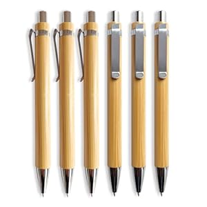 Bamboo Retractable Ball Pens for School Office, Medium Point (1.0mm), Black, 8-Count Pack