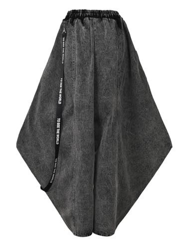 Women High Waist Black Denim Ribbon Casual Wide Leg Jeans Loose Trousers4