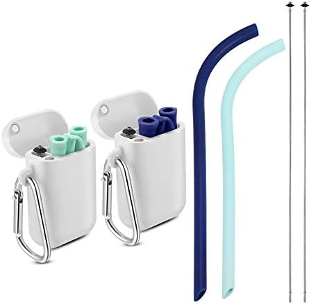 Silicone Straws Drinking Reusable - Portable 2 Collapsible Straws with 2 Cases and 2 Cleaning Brushes BPA Free, 30&20 oz Tumbler Compatible for Travel,Office