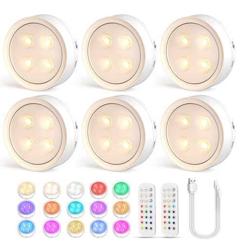 Onumii Lampe LED Rechargeable Cuisine Sans Fil Lumiere Sous Meuble Placard Eclairage Spot Led avec Telecommande USB Pile Armoire Light 12 Color Dimmable éclairage...