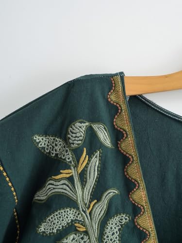 Image of Joiemont Womens Oversized Embroidered Dress with V-Neck and 3 /4 Sleeves Vintage Embroidery Babydoll Dress