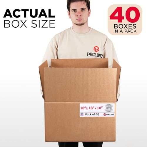Image of Large Moving Cardboard Boxes 18 inchL x 18 inchW x 10 inchH (Pack of 40) - USA-Made Packing Boxes for Moving, Shipping, or Storage - USPS, UPS, FedEx Approved - Professional Packing Supplies