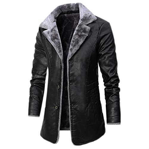 Yokbeer Herren Lederjacke Biker Jacke Lange Vintage Ledermantel – Winter...